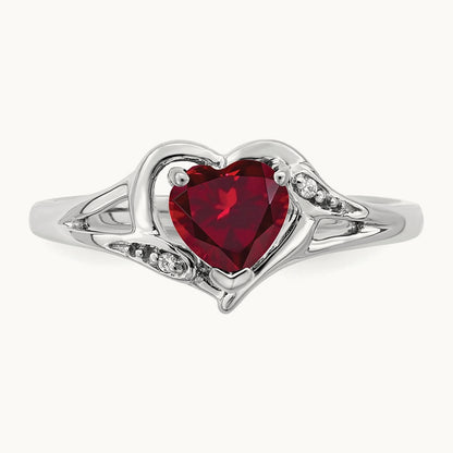 Created Ruby and Diamond Heart Ring, 14K White Gold