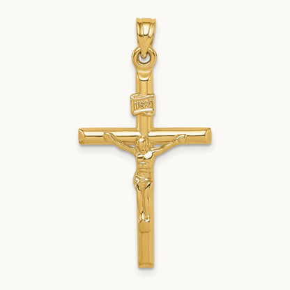 Hollow Crucifix Pendant — 14K Yellow Gold