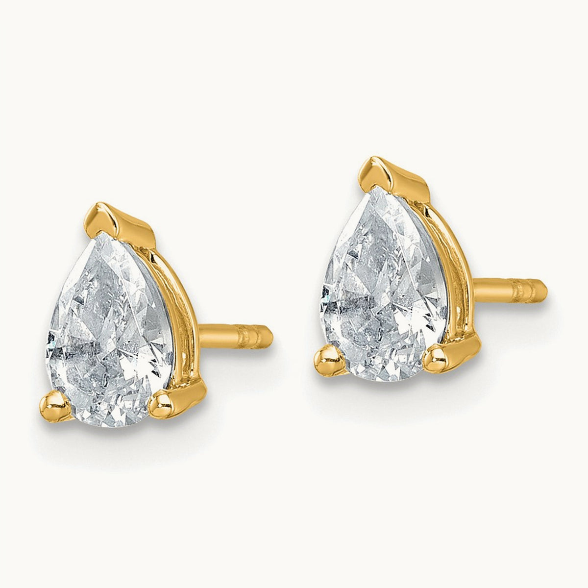 Pear 3 Prong Stud Earrings, 0.50-6.00 ct tw Lab-Grown Diamond — 1 ct, 14K Yellow Gold