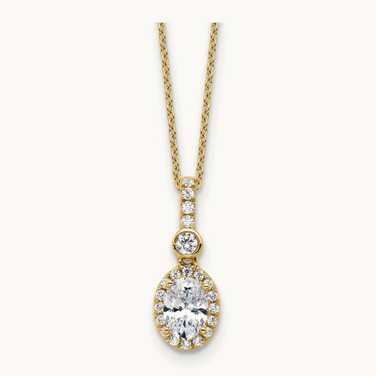 Oval Halo Pendant, 1.00-2.00 ct tw Lab-Grown Diamond — 1 ct · VS (Best), 14K Yellow Gold