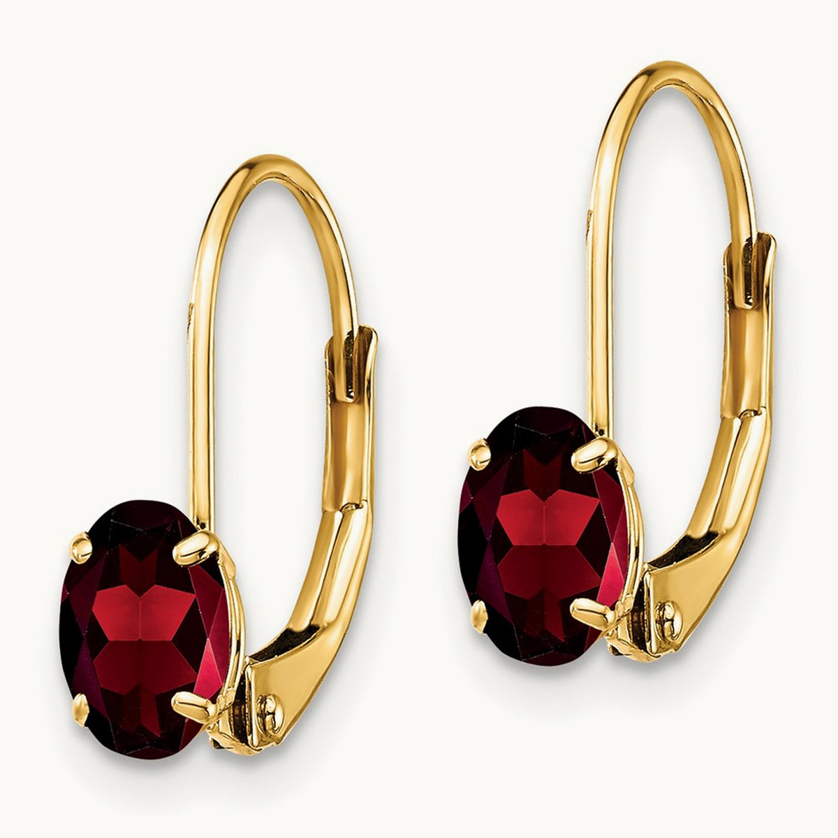 Oval Garnet Leverback Earrings — 16mm, 6x4mm