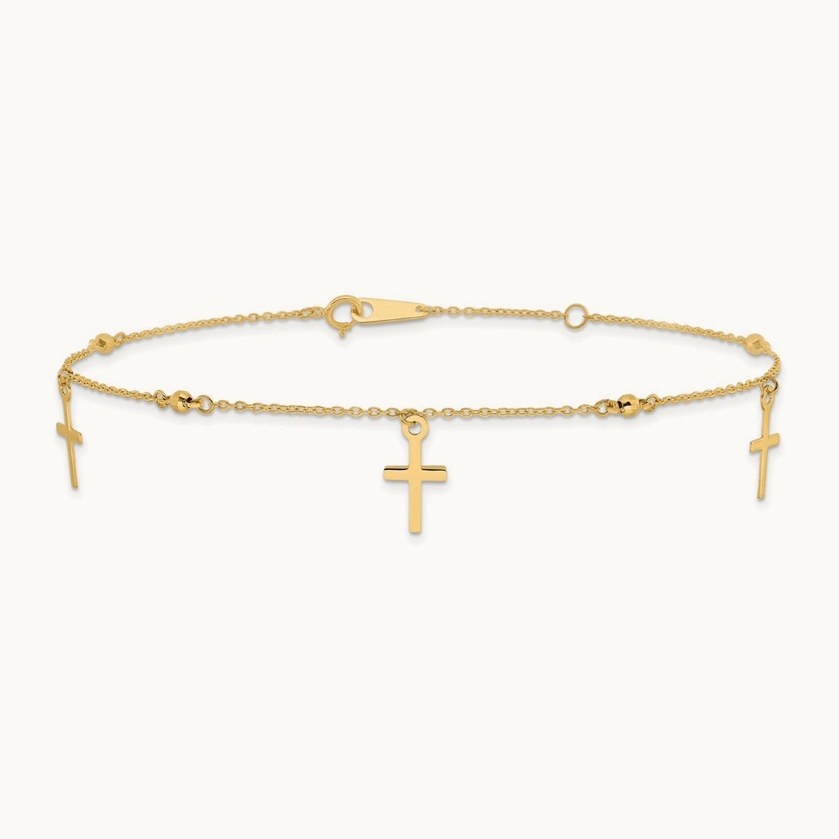Polished and Diamond-cut Cross 9in Plus 1in extension Anklet — 14K Yellow Gold
