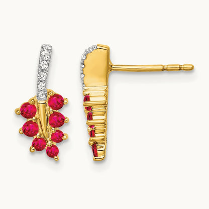 Ruby and Diamond Leaf Earrings, 14K