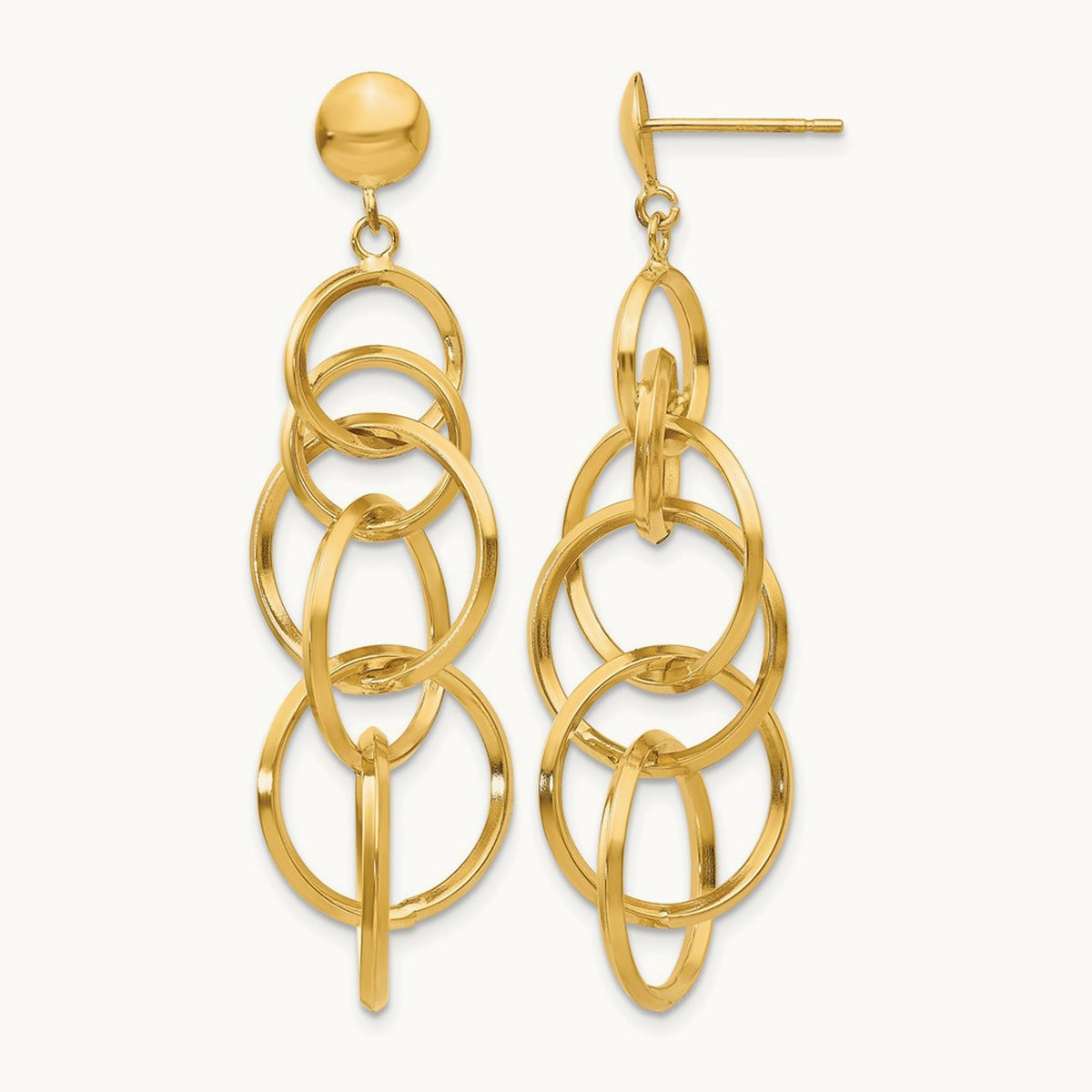 Circle Drop Post Earrings, 14K