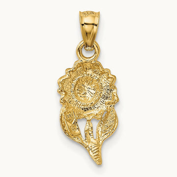 Satin Diamond-cut Sunflower Pendant, 14K