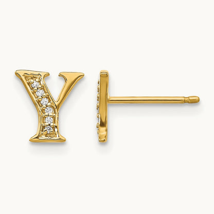Diamond Initial Y Earrings, 14K