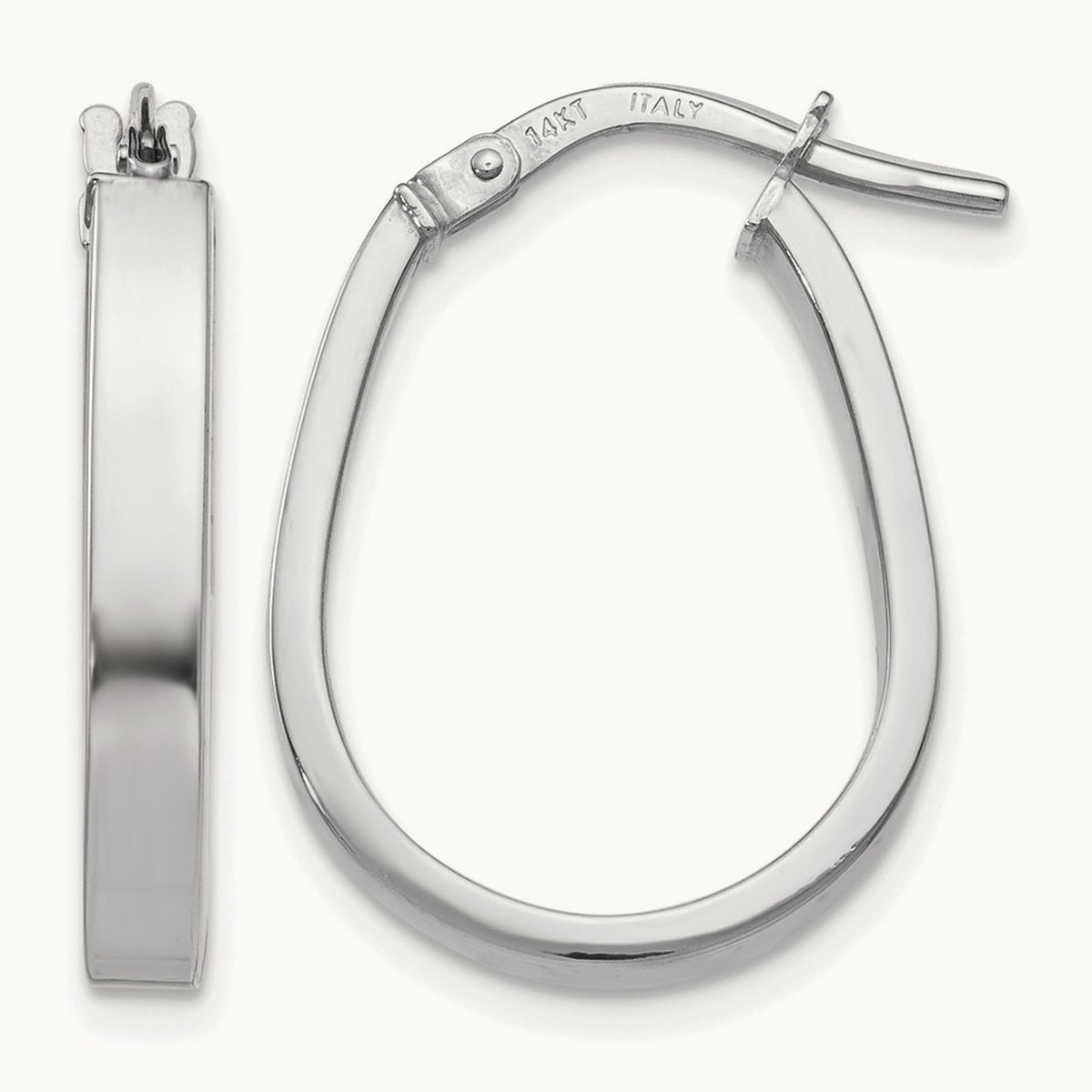 Polished U-Shape Hoop Earrings — 14K White Gold