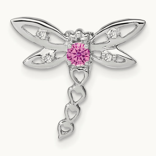 Cr. Pink Sapphire and Diamond Dragonfly Chain Slide, 14K White Gold