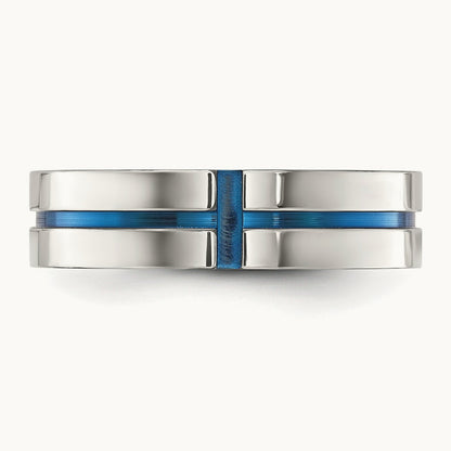 Polished Blue IP-plated Grooved Band, 6mm, Stainless Steel