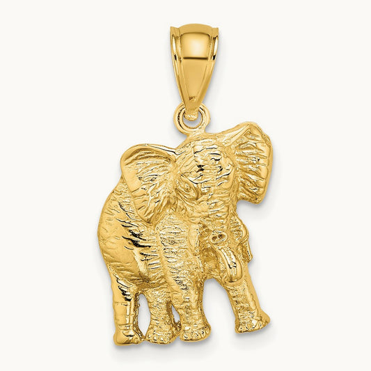 2-D Elephant w/ Raised Trunk Charm, 14K