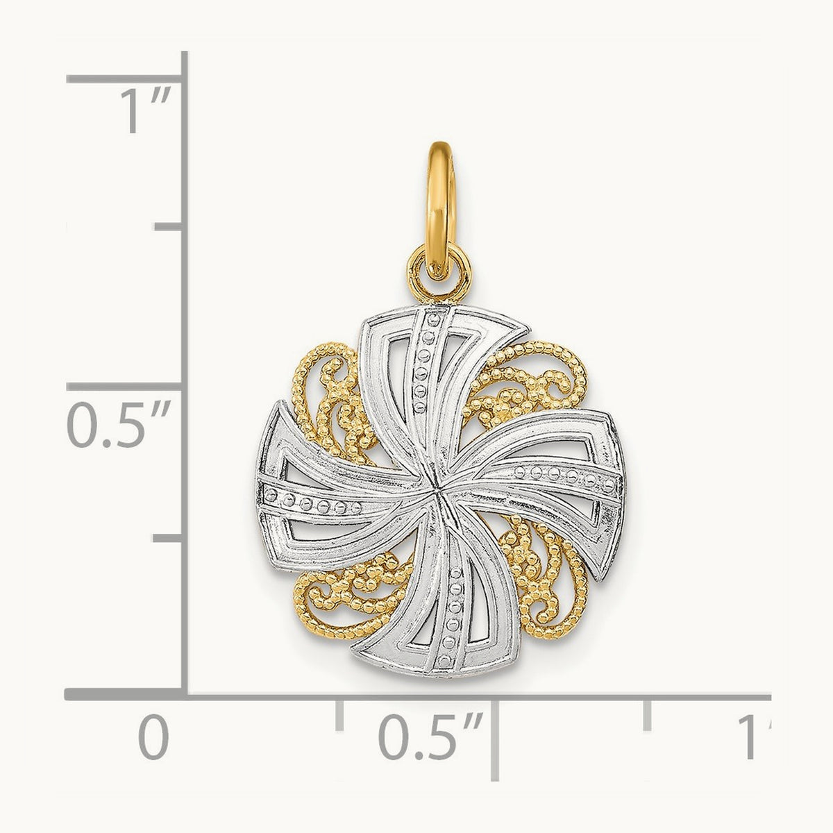 w/Rhodium Pinwheel Medallion Charm, 14K