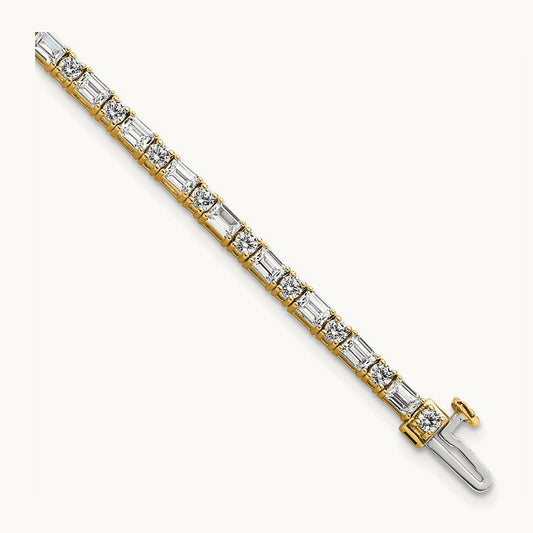Emerald/Round Tennis Bracelet, 4.75 ct tw Lab-Grown Diamond — 14K Yellow Gold