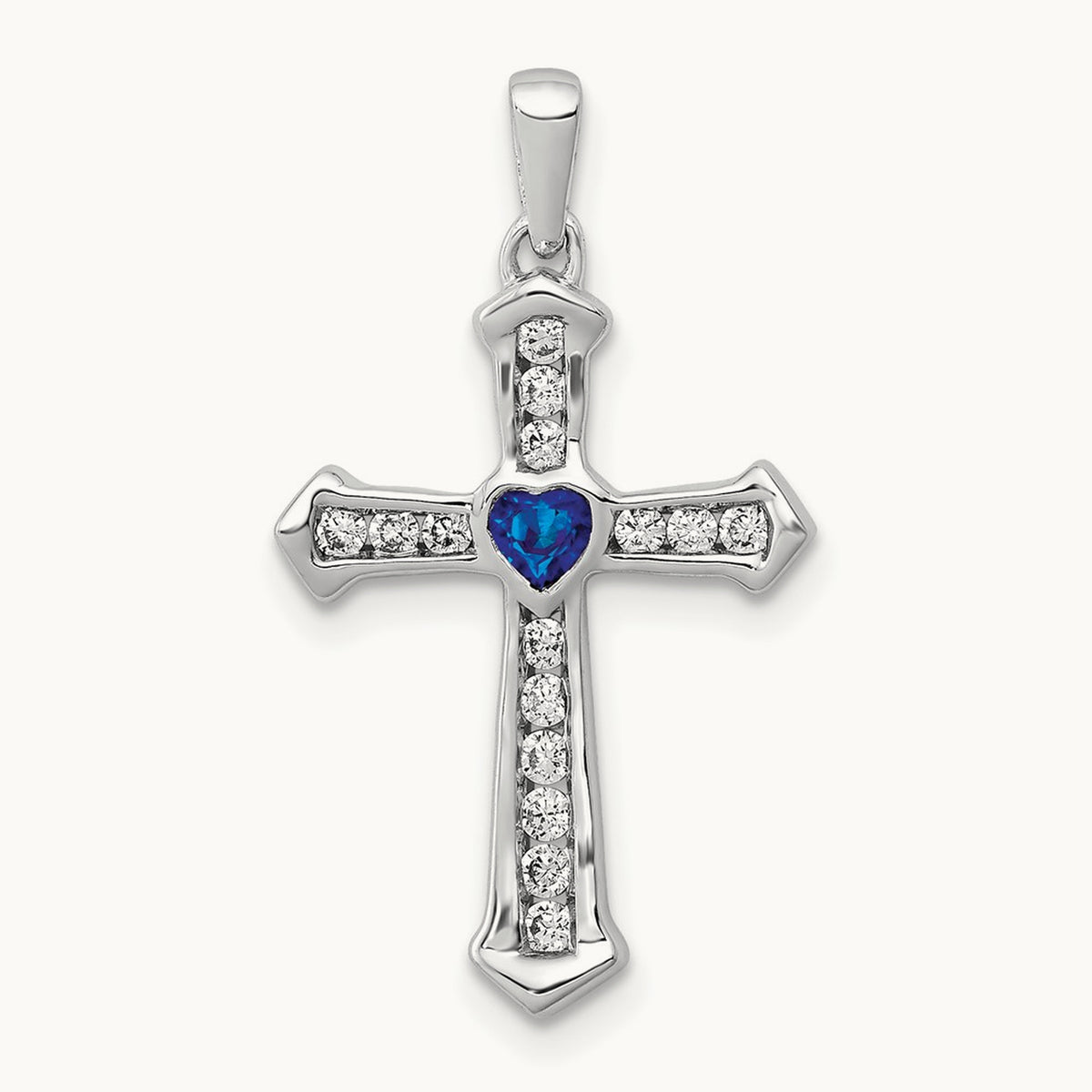 Created Sapphire Cross Pendant, 0.20 ct tw Lab-Grown Diamond