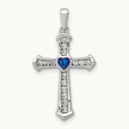 Created Sapphire Cross Pendant, 0.20 ct tw Lab-Grown Diamond