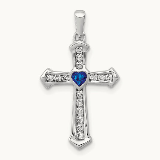 Created Sapphire Cross Pendant, 0.20 ct tw Lab-Grown Diamond
