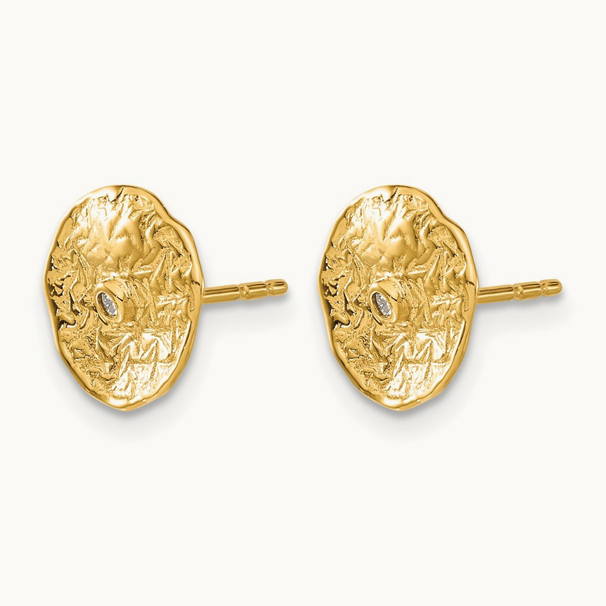 Small Textured Circle Diamond Earrings, 14K