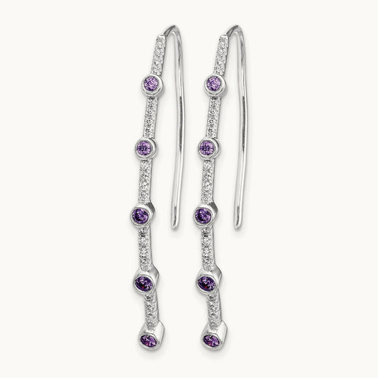 Diamond and Amethyst Earrings, 14K White Gold