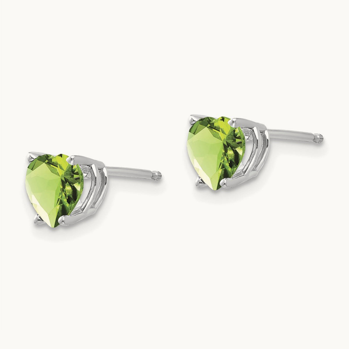 Heart Peridot Earrings, 6mm, 14K White Gold
