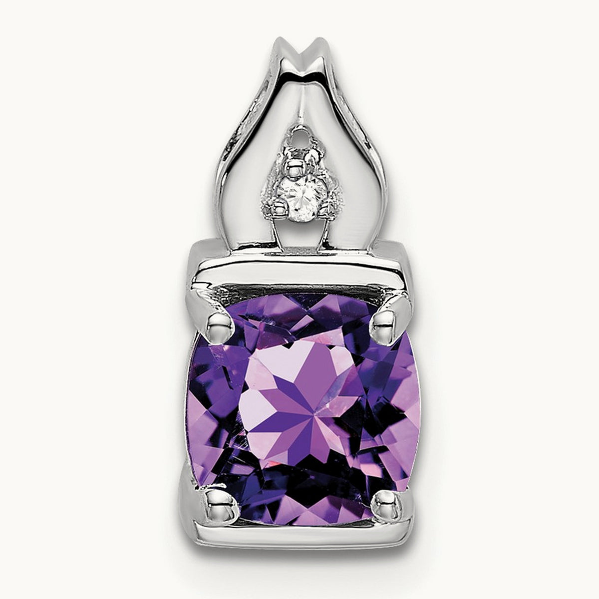 Amethyst and Diamond Pendant — 14K White Gold
