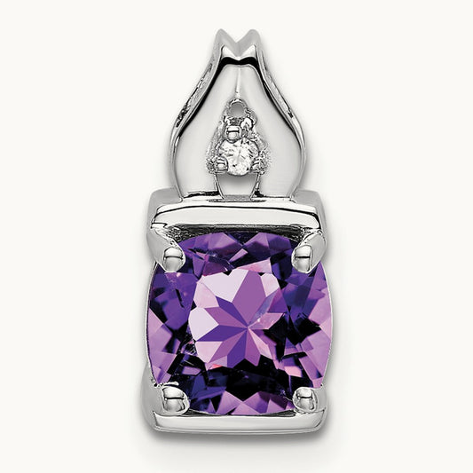 Amethyst and Diamond Pendant — 14K White Gold