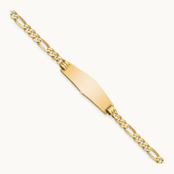 Soft Diamond Shape Flat Figaro Link ID Bracelet, 14K