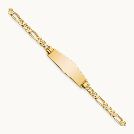 Soft Diamond Shape Flat Figaro Link ID Bracelet, 14K