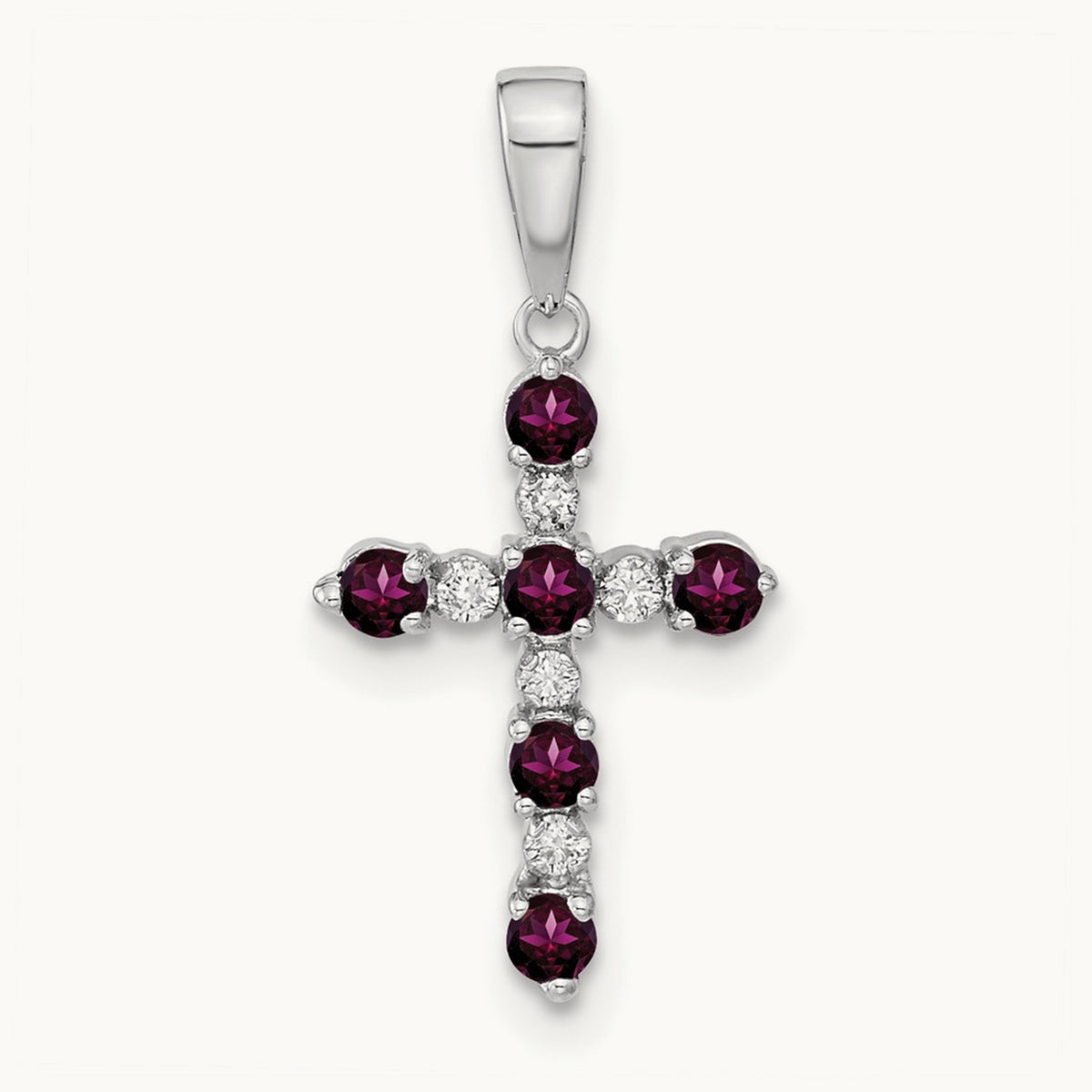 Rhodolite Garnet and Diamond Cross Pendant — 14K White Gold