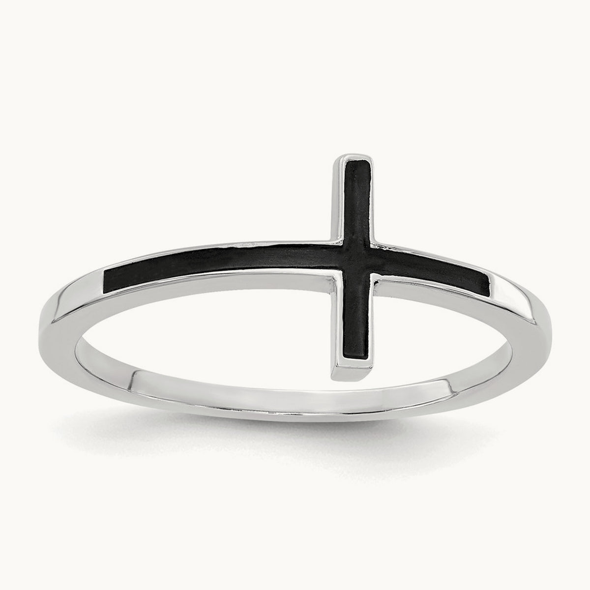 Antiqued Sideways Cross Ring — 14K White Gold