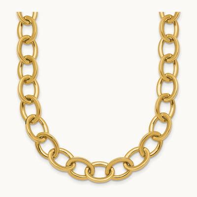 Polished Round Oval Chain Necklace, 9mm, 14K