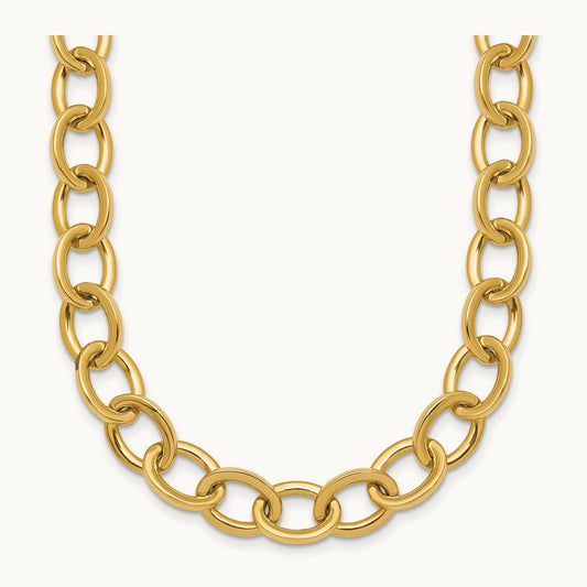 Polished Round Oval Chain Necklace, 9mm, 14K