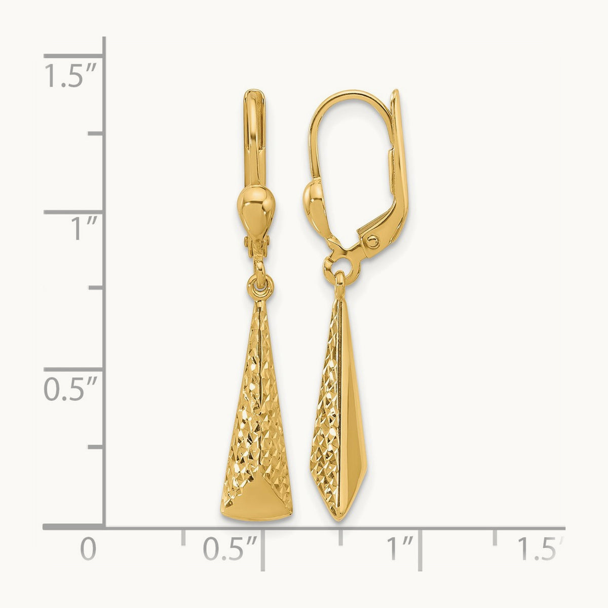 Polished/Diamond-cut Dangle Leverback Earrings — 14K Yellow Gold