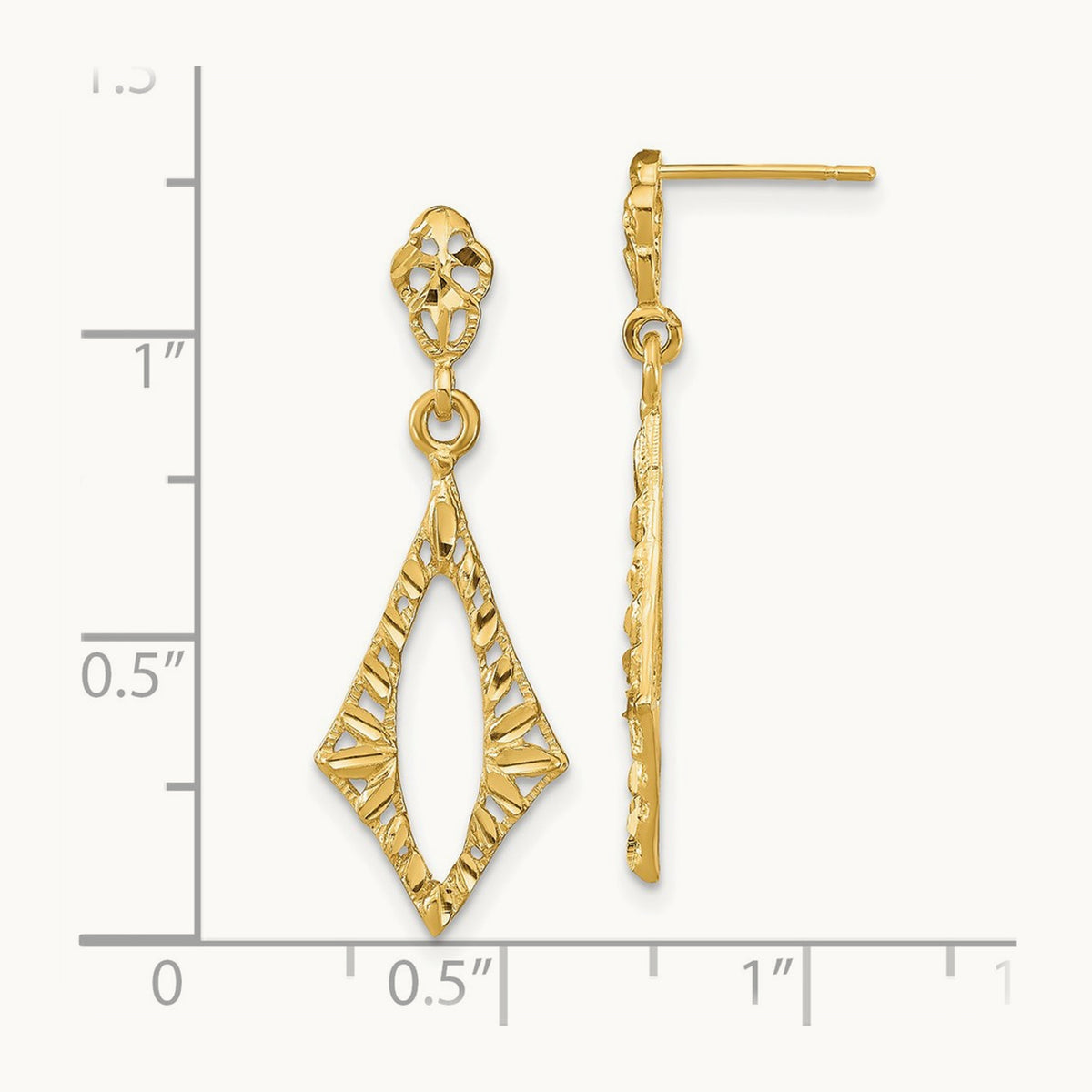 D/C Diamond Shape Post Dangle Earrings, 14K