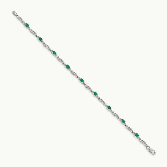 Diamond and Emerald Bracelet, 14K White Gold