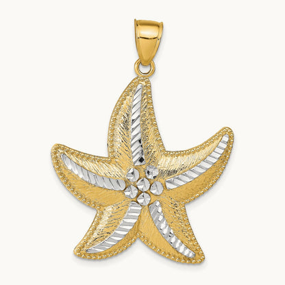 Diamond-Cut Textured Starfish Pendant, 14K with Rhodium