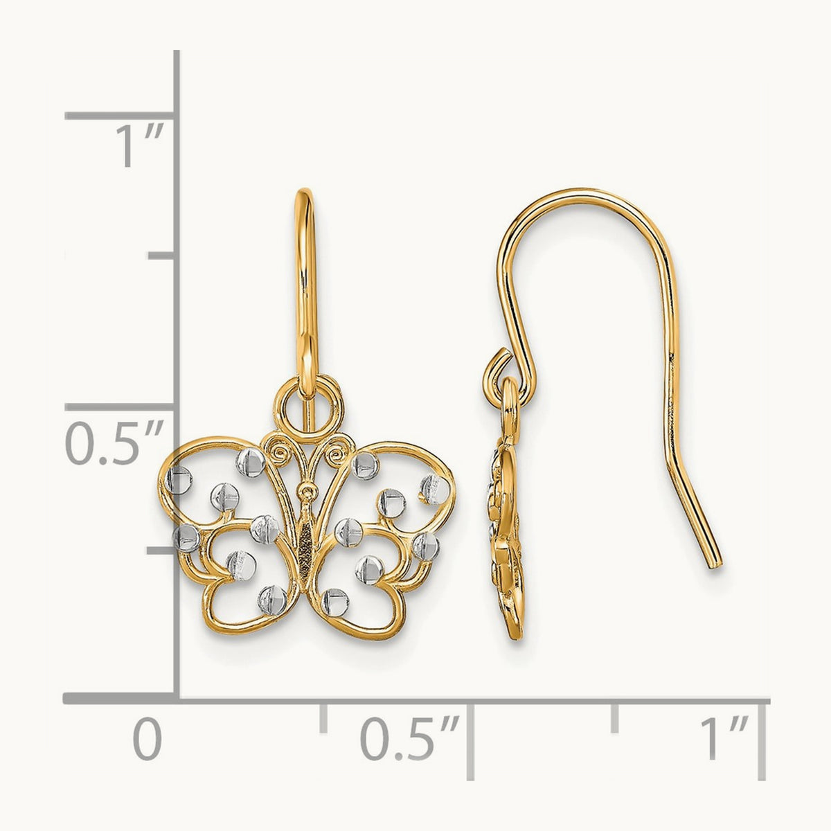 w/ Rhodium D/C Butterfly Wire Earrings, 14K