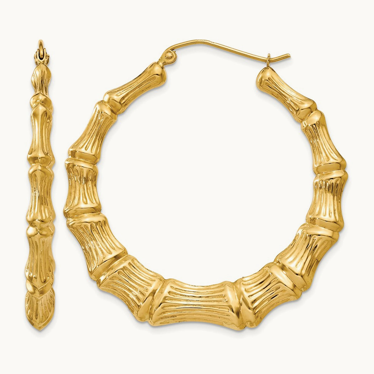 Polished Bamboo Hoop Earrings — 14K Yellow Gold, 42.75mm