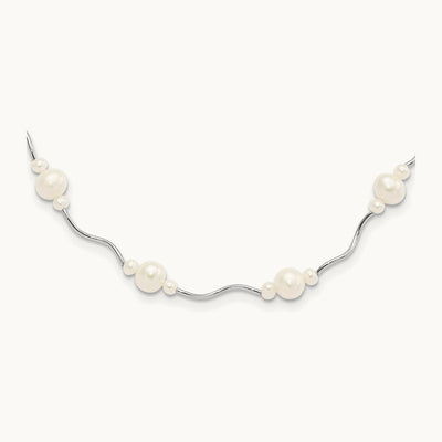 RH-plated White FW Cultured Pearl w/2.5 Ext. Necklace, Sterling Silver