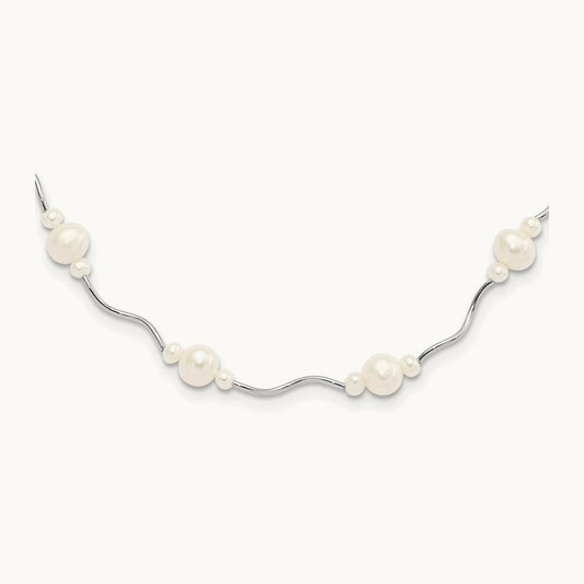 RH-plated White FW Cultured Pearl w/2.5 Ext. Necklace, Sterling Silver