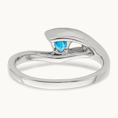 Trillion Blue Topaz and Diamond Ring, 14K White Gold