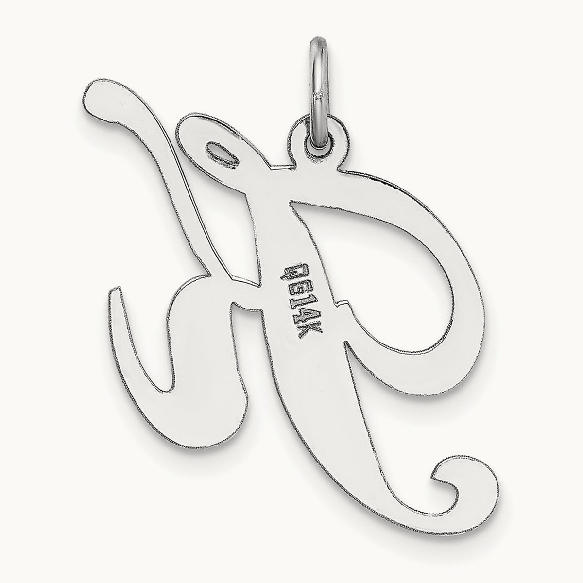 Large Fancy Script Initial Charm — 14K White Gold, K