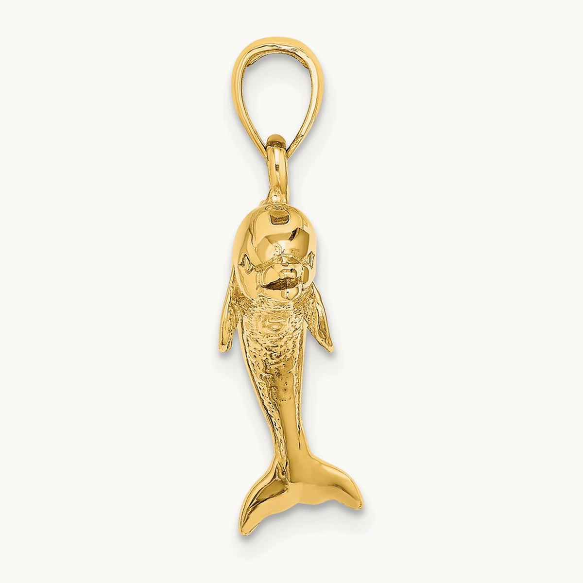 3-D Polished and Textured Jumping Dolphin Charm, 14K