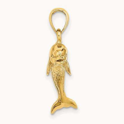 3-D Polished and Textured Jumping Dolphin Charm, 14K