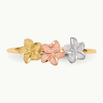 w/White Rhodium Polished and Satin 3 Flower Ring, 14K Two-tone