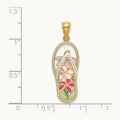 Multi Color Enamel Flower Flip-Flop Charm, 14K