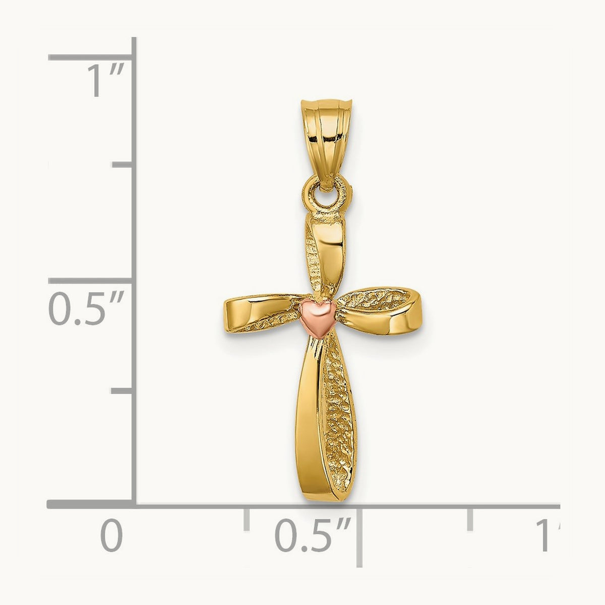 Twisted Cross w/ Heart Charm, 14K Two-tone