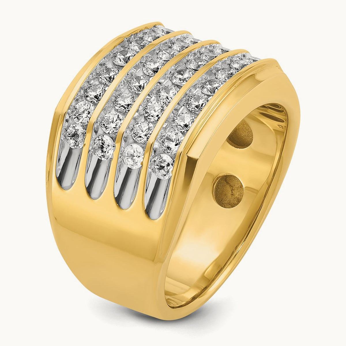 With White Rhodium 4 Row Men's Ring, 1.50 ct tw Lab-Grown Diamond — 14K Yellow & Rhodium