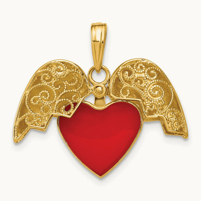 3-D Reversible Heart Opens Charm, 14K