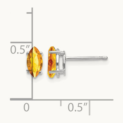 7x3. Marquise Citrine earring, 5mm, 14K White Gold
