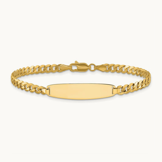 Flat Curb Link Rounded ID Bracelet, 14K