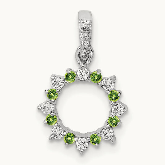 Diamond and .08 Peridot Fancy Circle Pendant, 14K White Gold